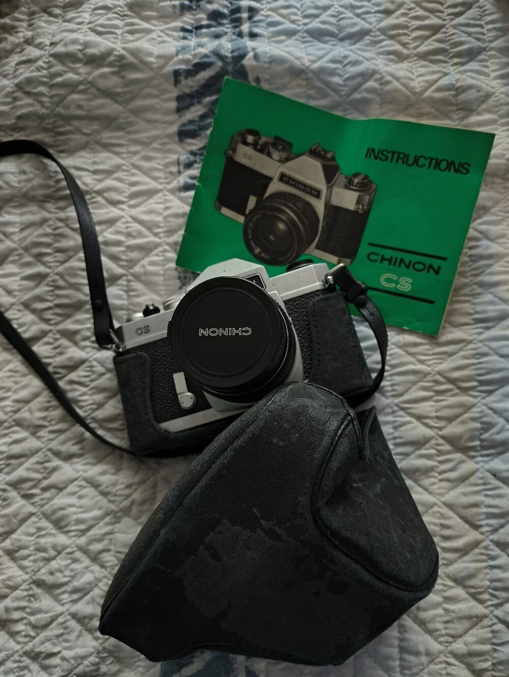 Chinon CS Silver and Black 35mm SLR Camera with Case w/55mm Lens
